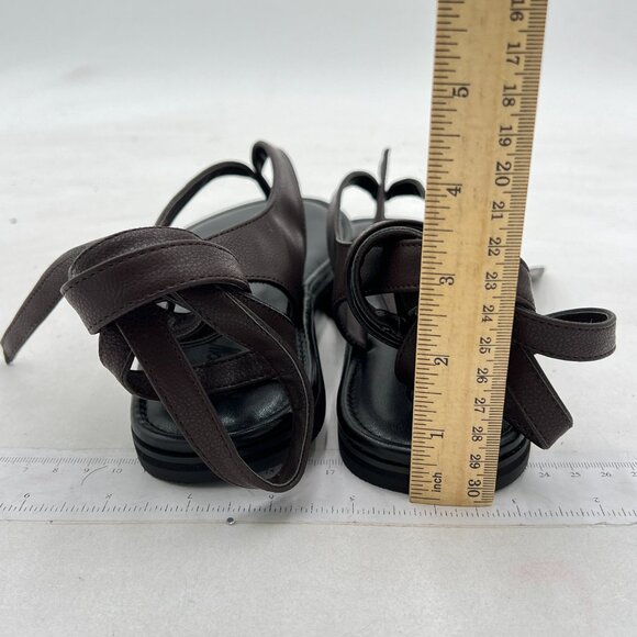 FOWT Dark Brown Split Round Toe Sandals Lace up Strappy Summer Soft Flip Flop - Picture 5 of 8